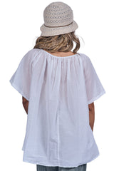 Floral Embroidered Pattern Slightly Curved Hem Cotton Top