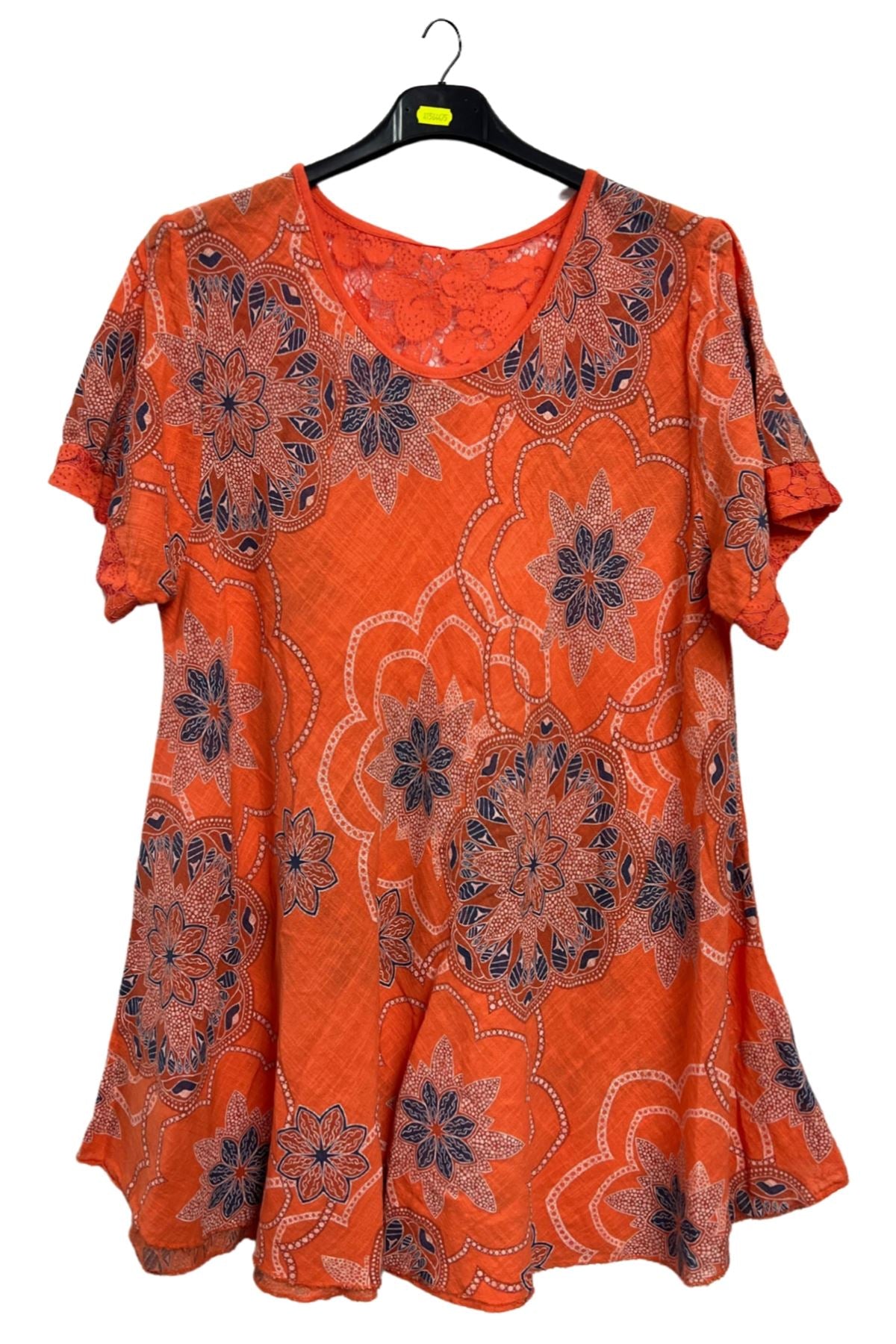 Intricate Floral Geometric Pattern Flared Hem Cotton Dress