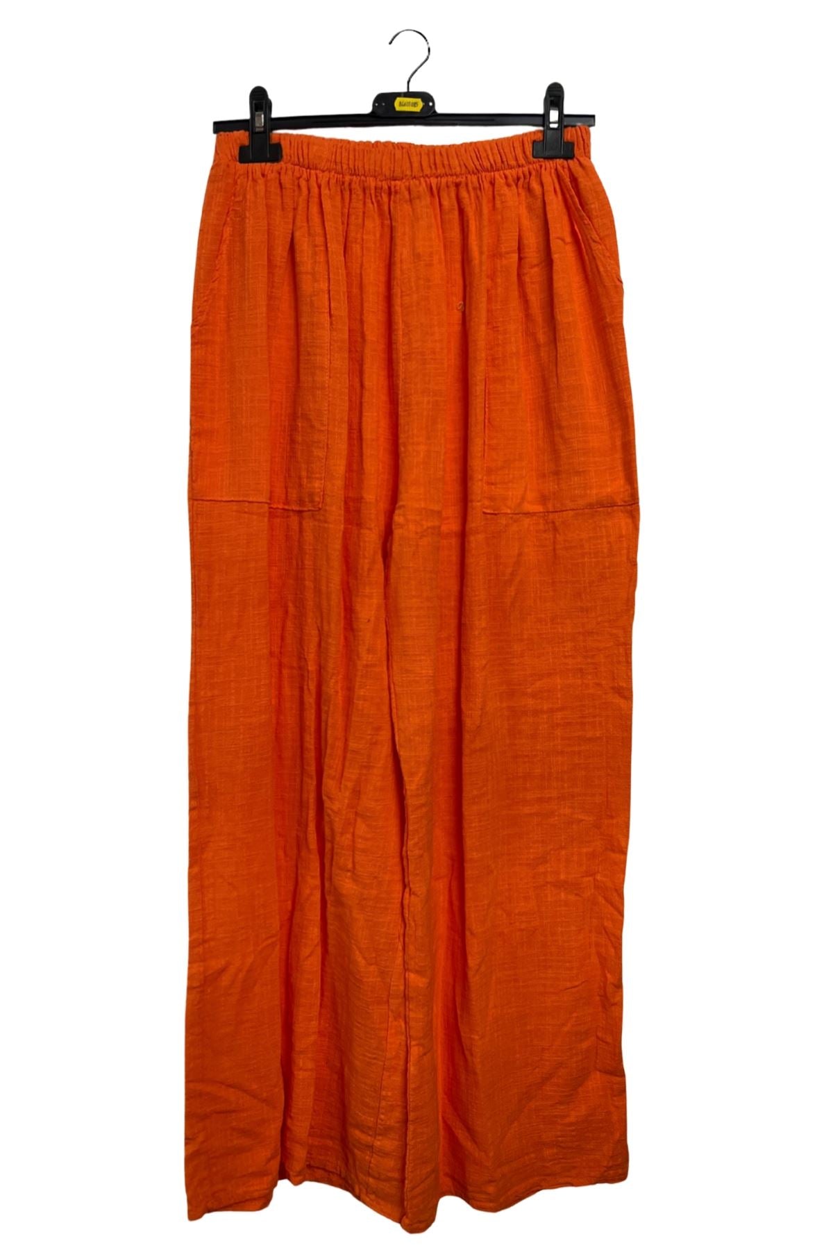 Plain Side Pockets Wide Leg Cotton Palazzo