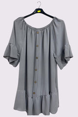 Plain Button Details Ruffle Hem Top