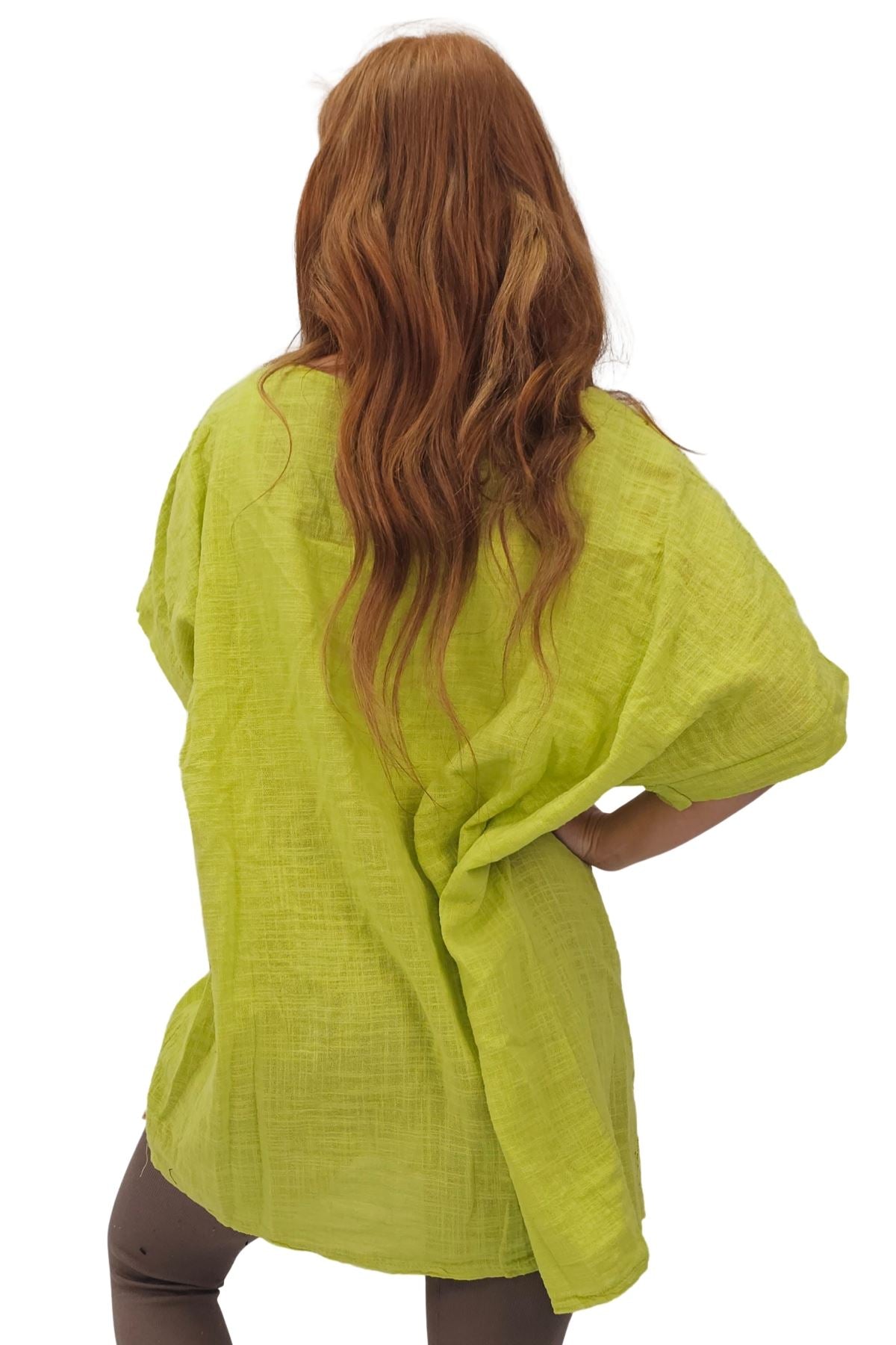 Plain Textured Side Panel Necklace Cotton Top