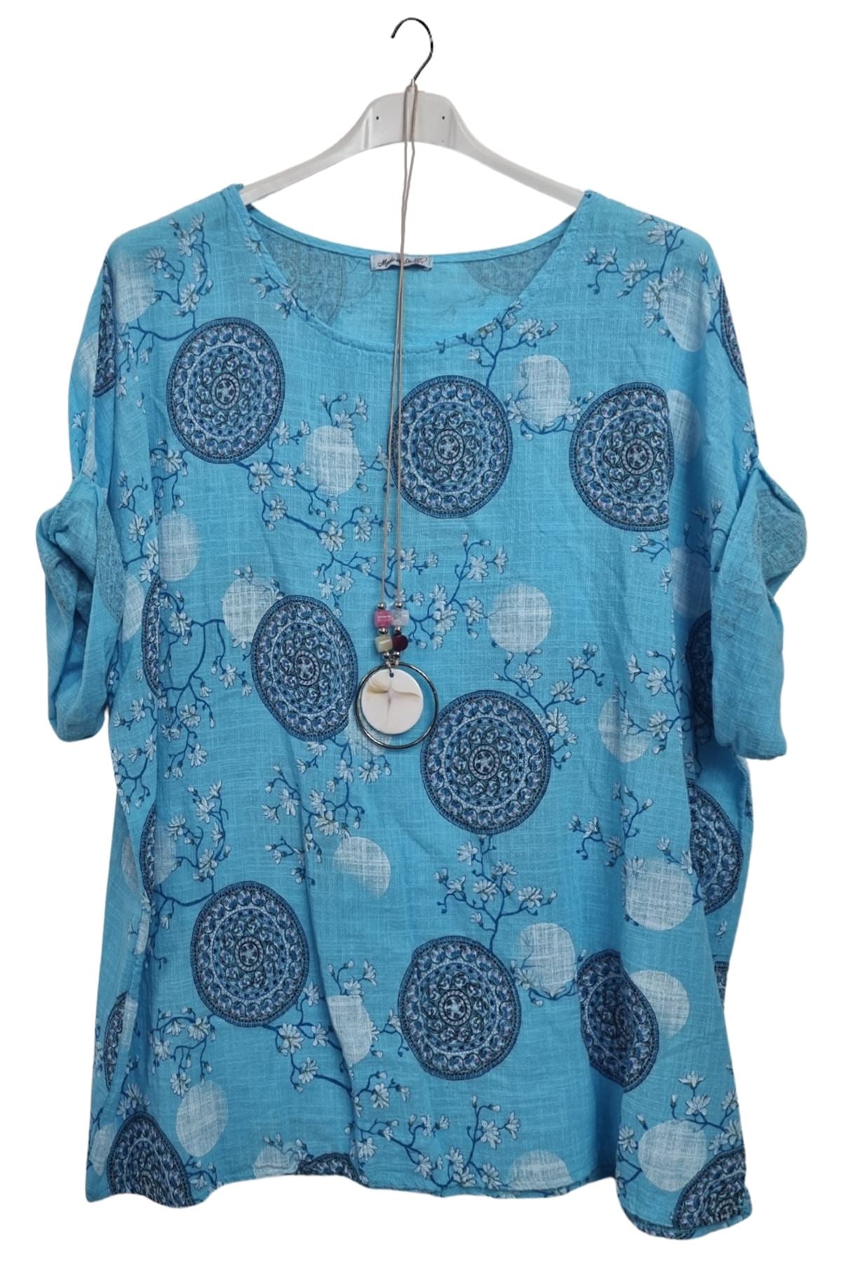 Floral Print With Necklace Cotton Top