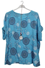 Floral Print With Necklace Cotton Top