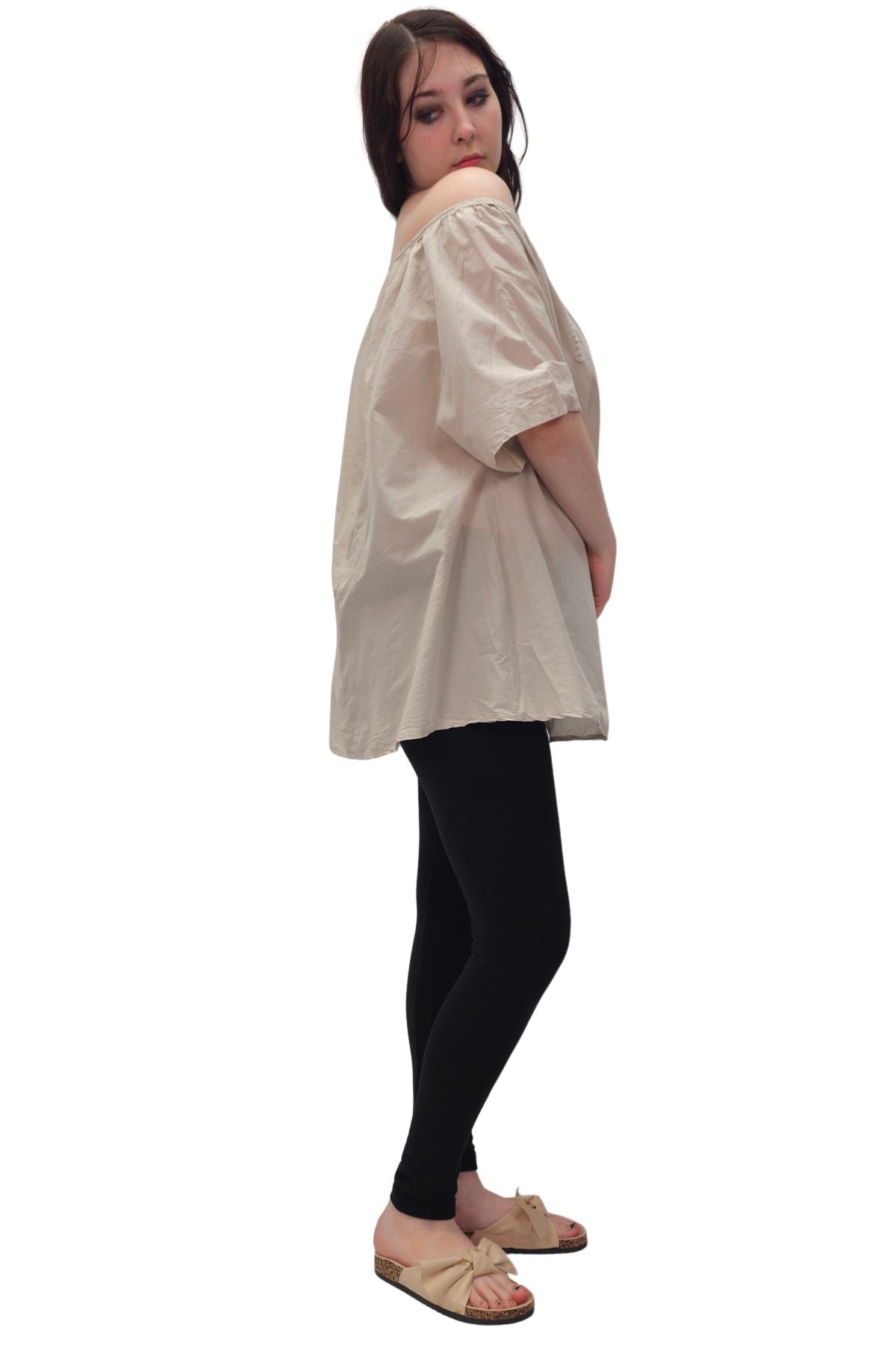 Plain Lace Tie Detailing Cotton Top