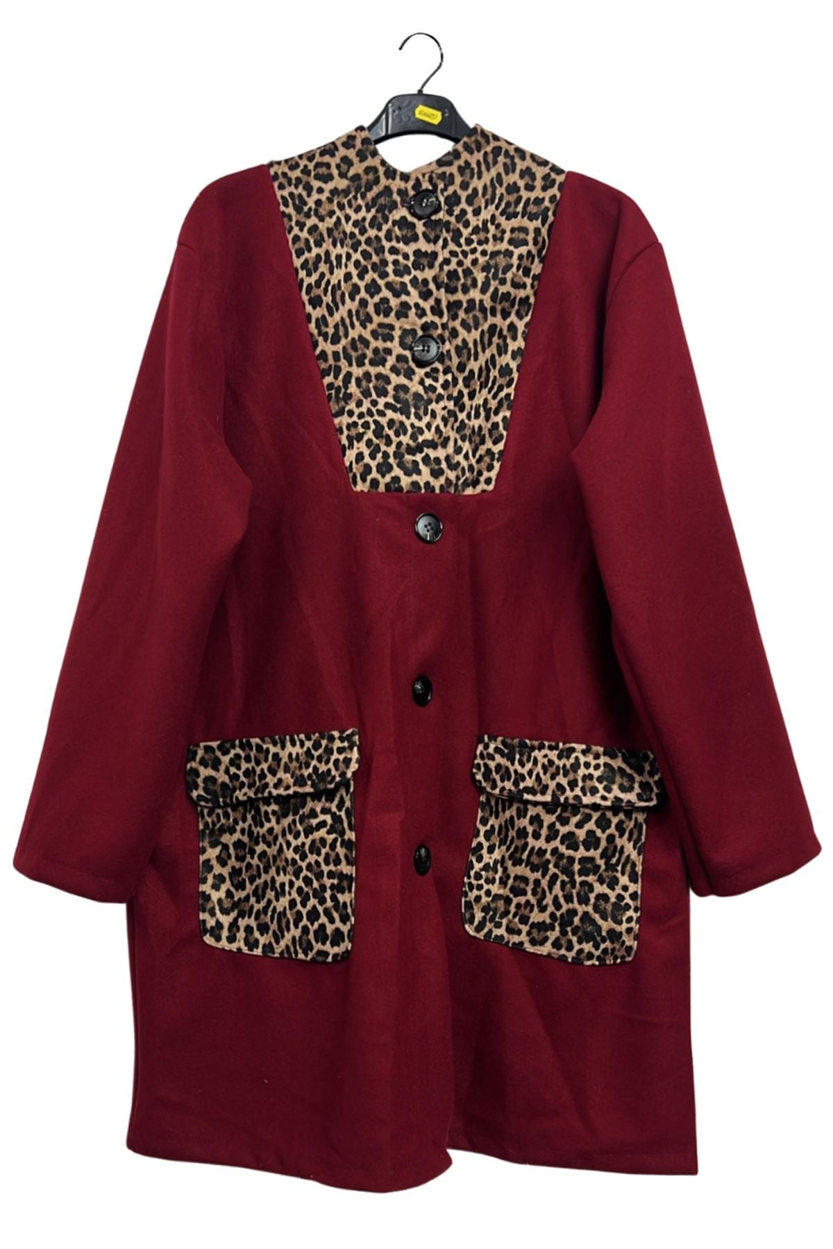 Leopard Print Button-Up Front Two Pockets Coat