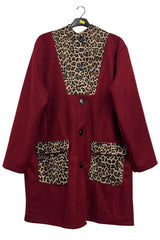 Leopard Print Button-Up Front Two Pockets Coat