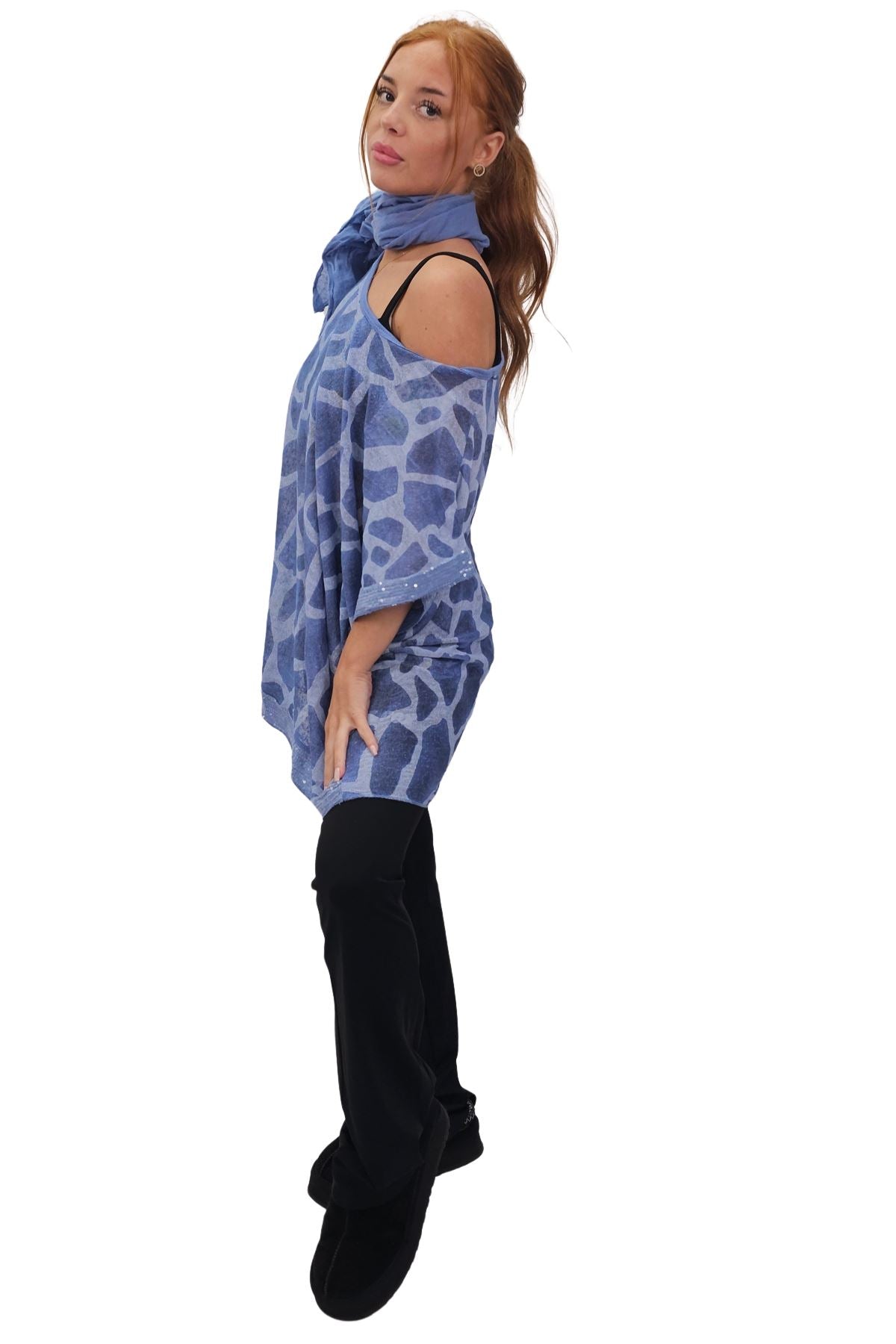 Giraffe Print Sequin Detail Hem With Scarf Box Top