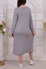 Plain Button Detail Viscose Dress