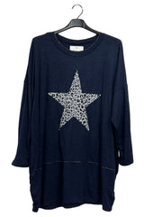 Leopard Print Star Graphic Oversized Top