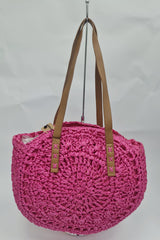 Round Straw Two Handle Shoulder Bag