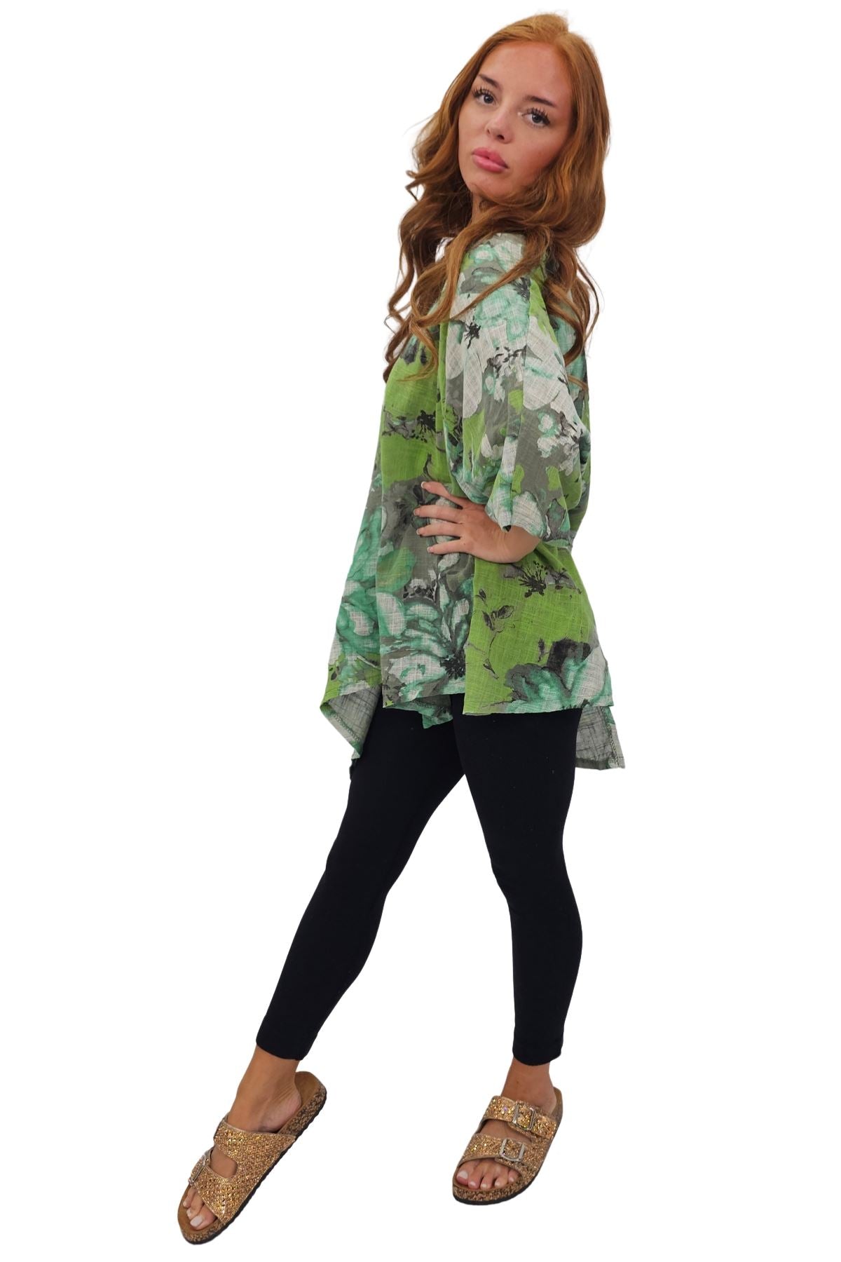 Floral Print Oversized Pocket Tunic Cotton Top
