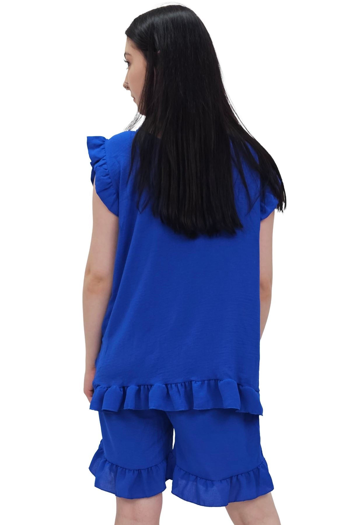 Plain Sleeveless Ruffle-Trimmed Co-Ord Set