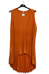 Plain Pleated Asymmetrical High-Low Hem Dress