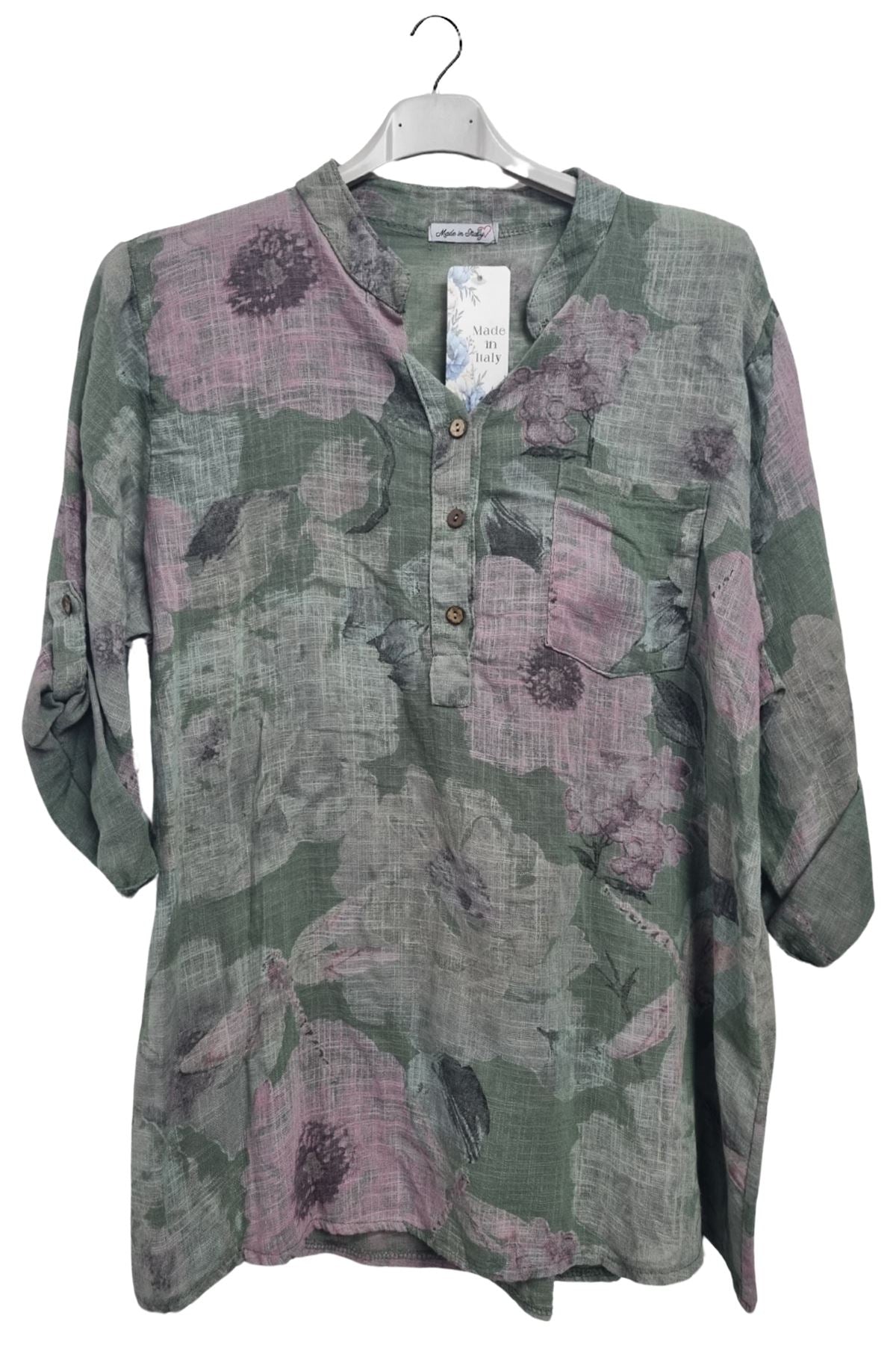 Floral Print Chest Pocket Oversized Tunic Cotton Top