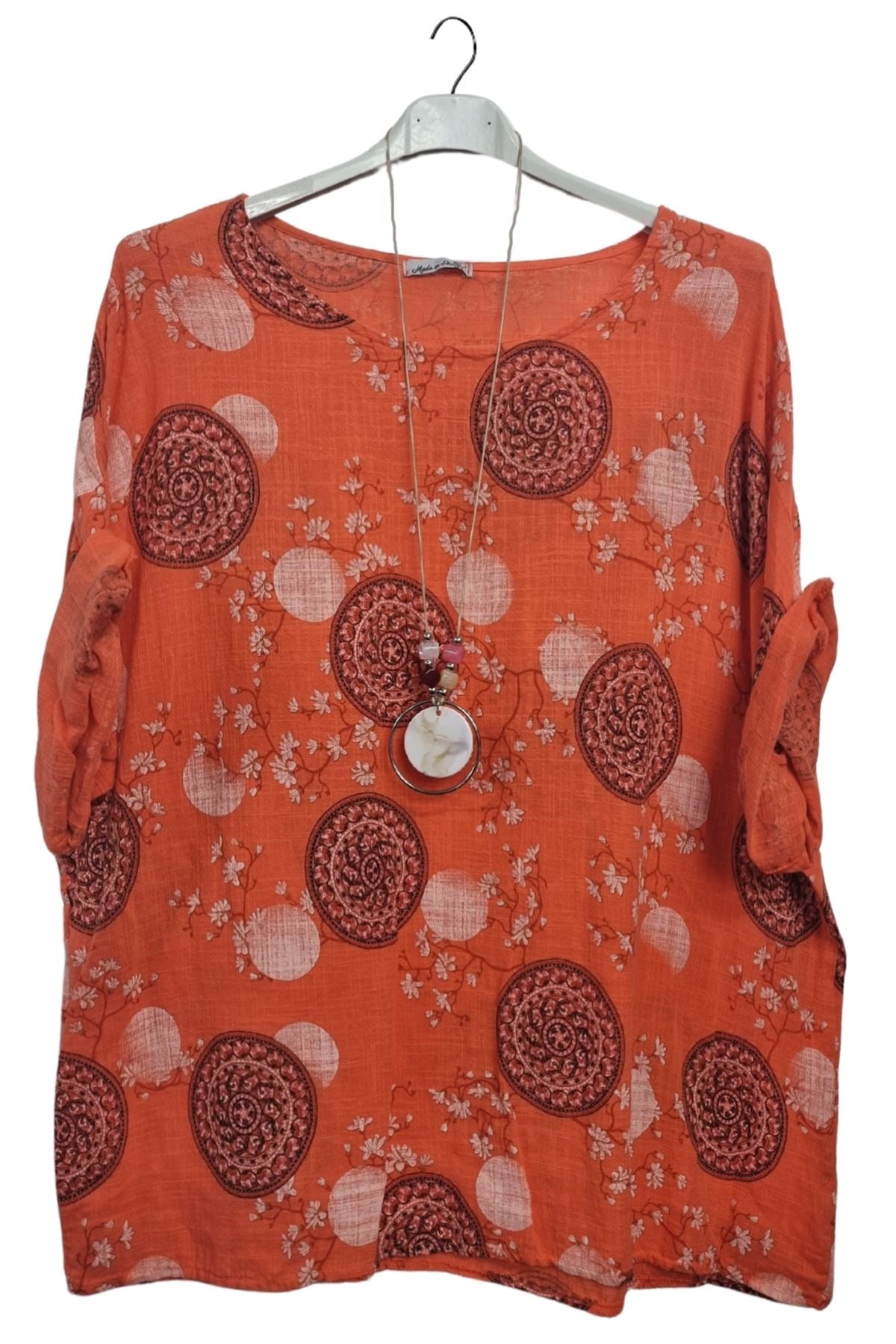 Floral Print With Necklace Cotton Top
