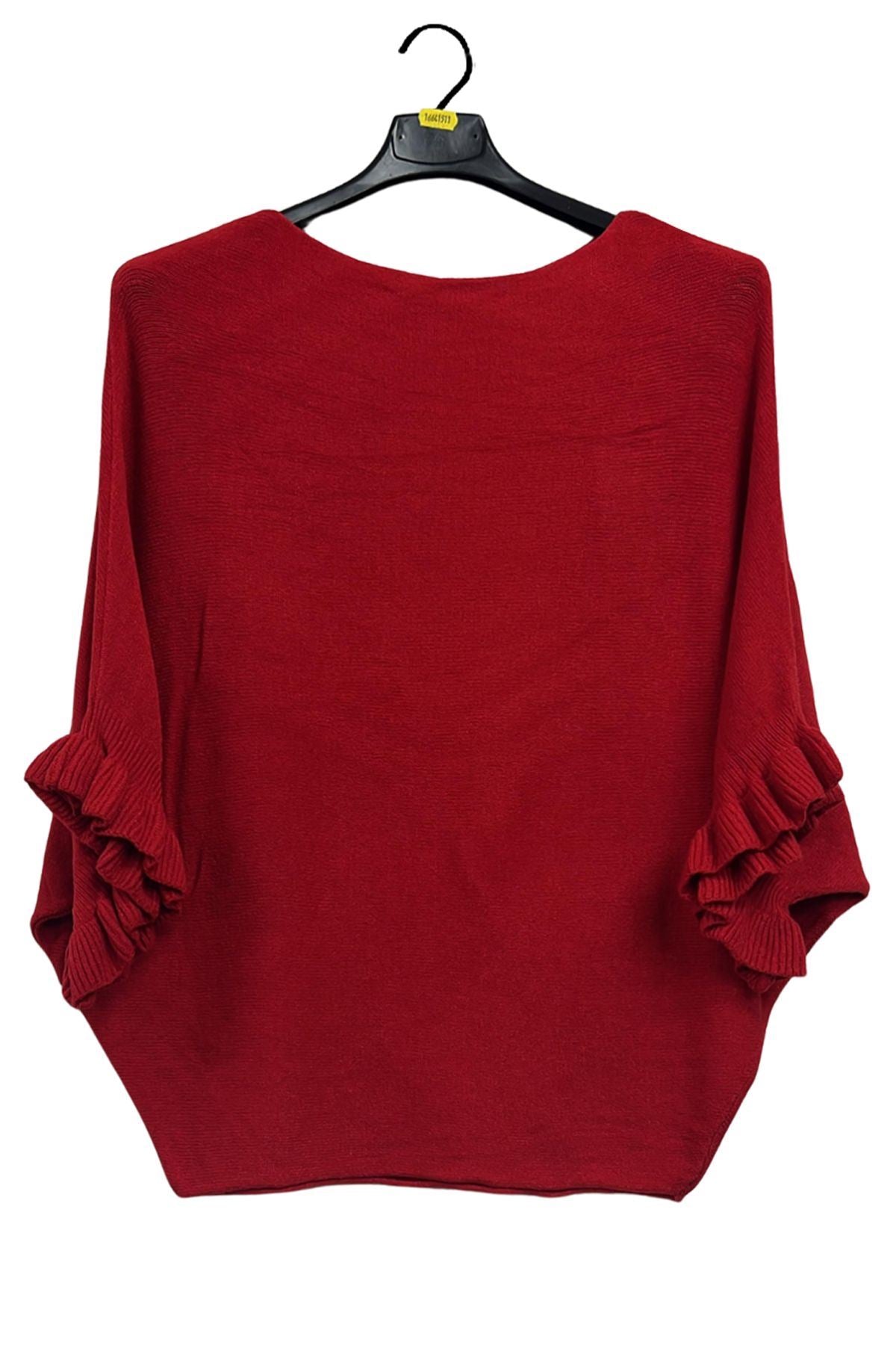 Plain Soft Knit Ruffled Sleeves Jumper