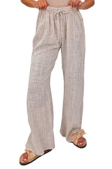 Stripe Print Elasticated Waistband Wide Leg Cotton Trousers