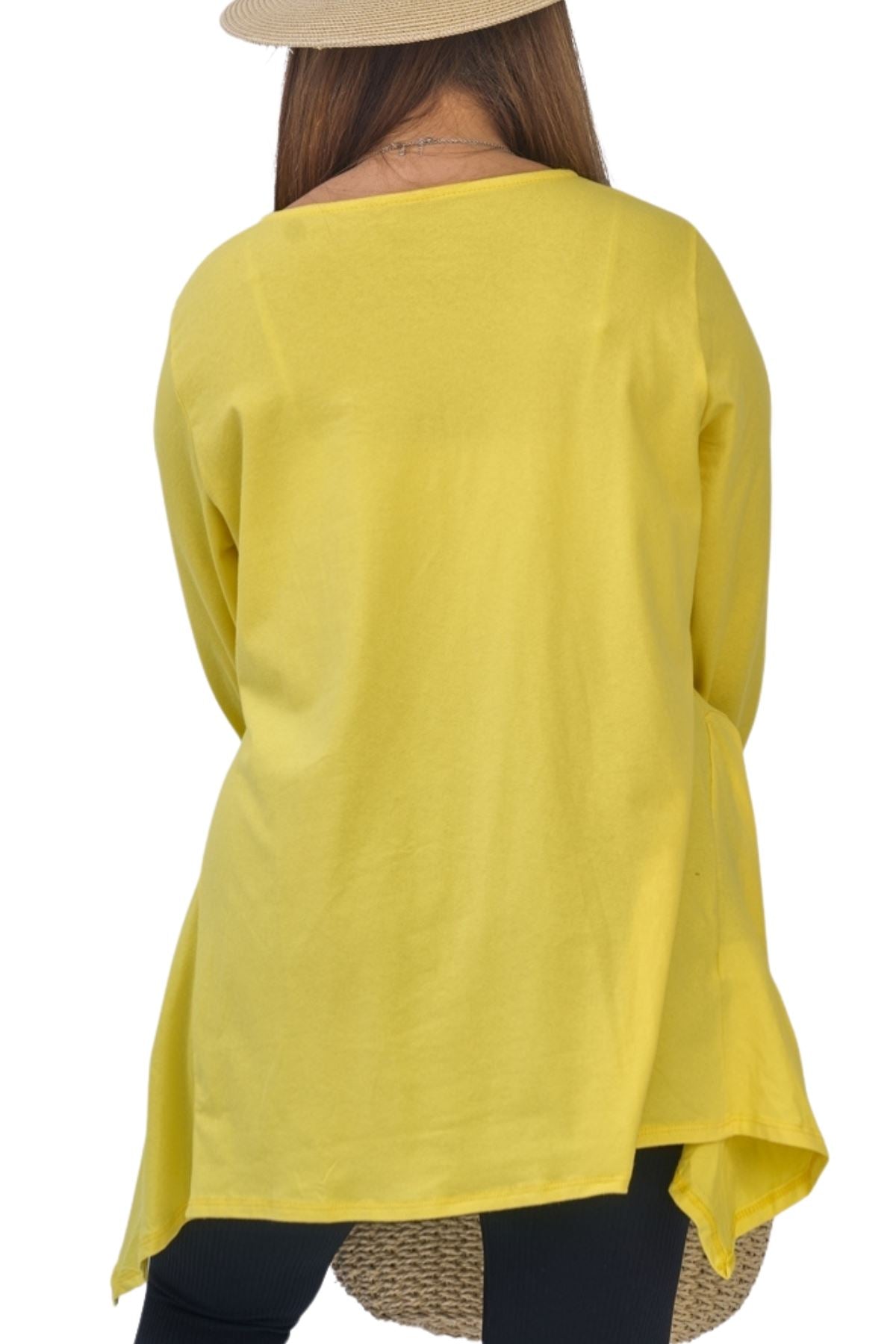 Plain Front Button Detail Hanky Hem Cotton Top