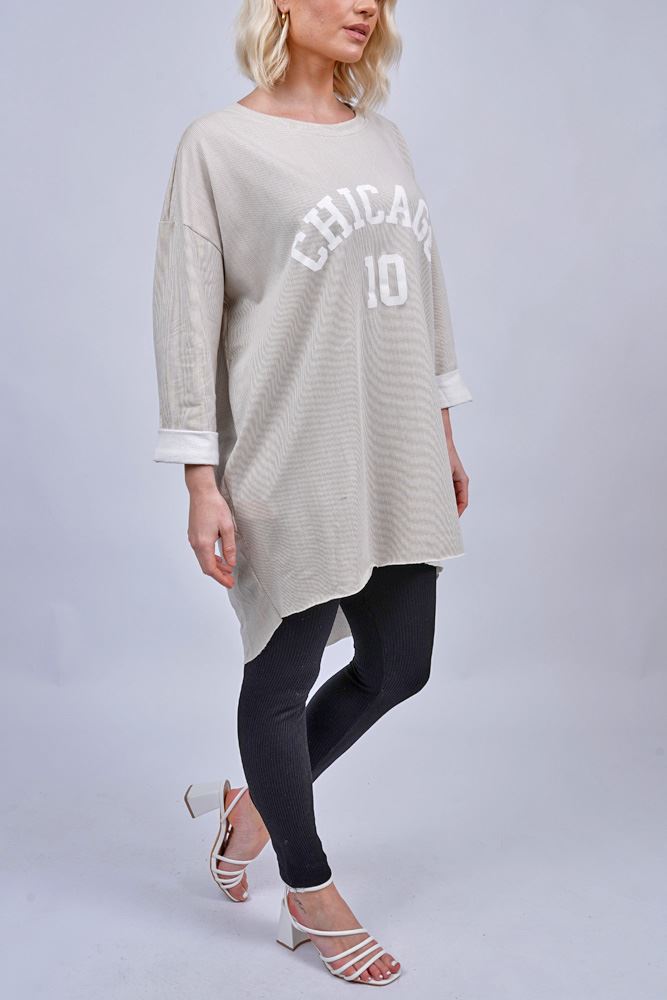 Chicago Print High Low Hem Cotton Top