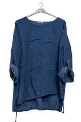 Plain Front Patch Detail High Low Drawstring Hem Cotton Top
