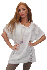 Plain Textured Side Panel Necklace Cotton Top