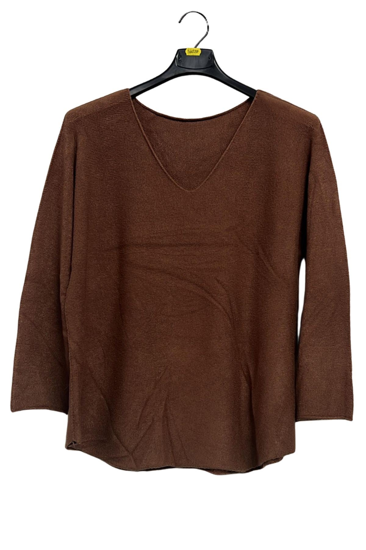 Plain Soft Knitwear Round Hemline Top