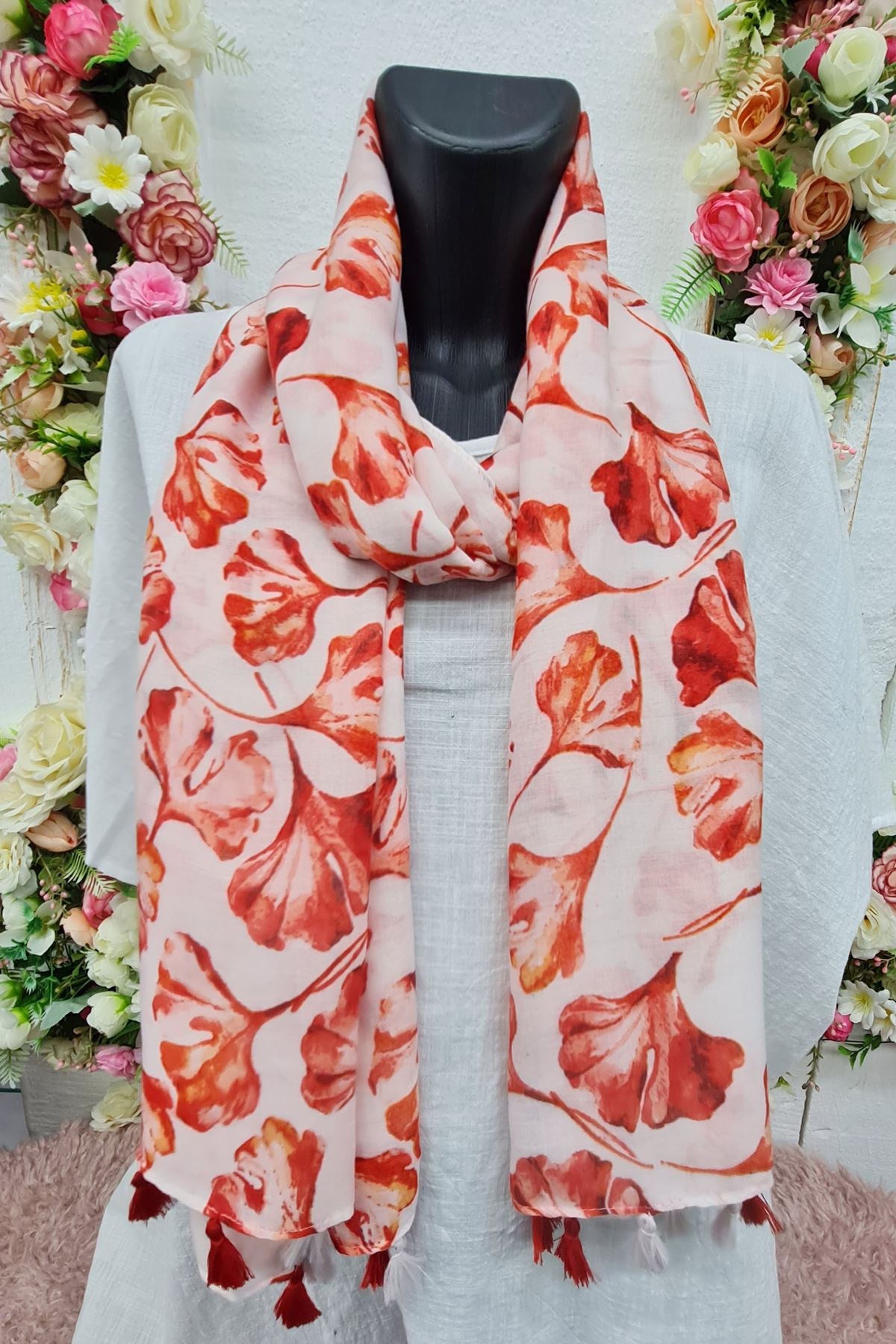 Leaf Print Tassel Scarves