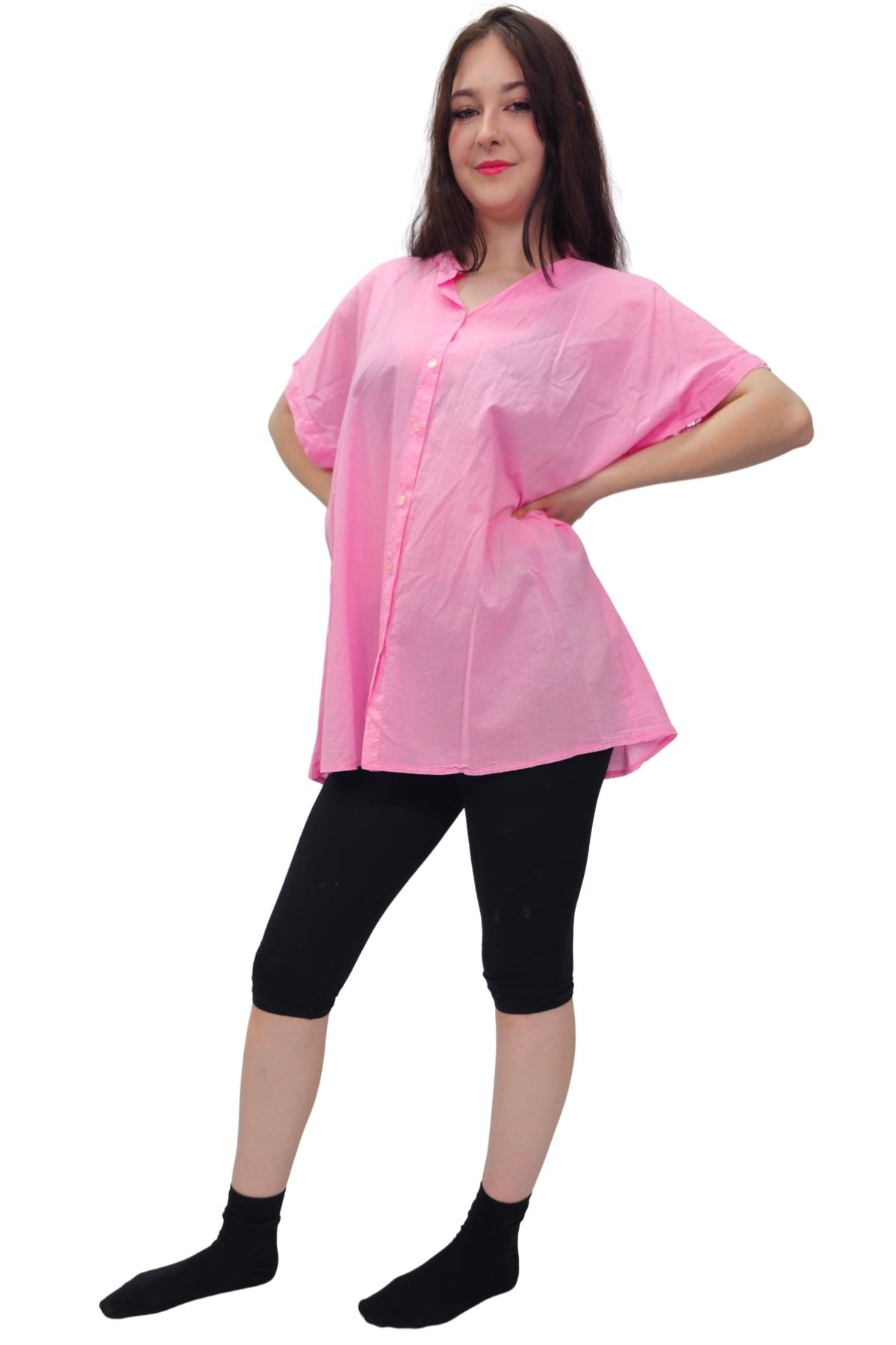 Plain Button-Down Front Cotton Shirt