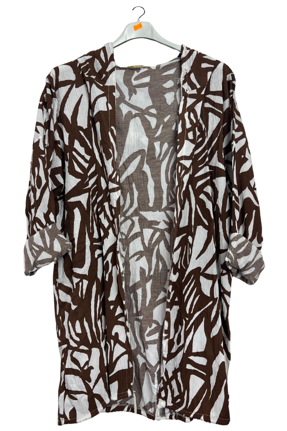 Bold Abstract leaf Print Drawstring Tie Front Cardigan
