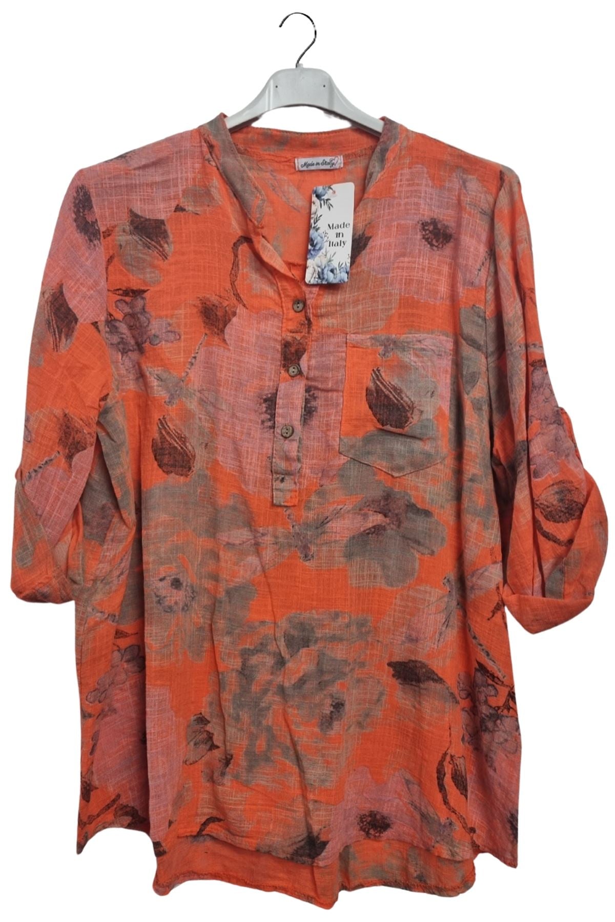 Floral Print Chest Pocket Oversized Tunic Cotton Top