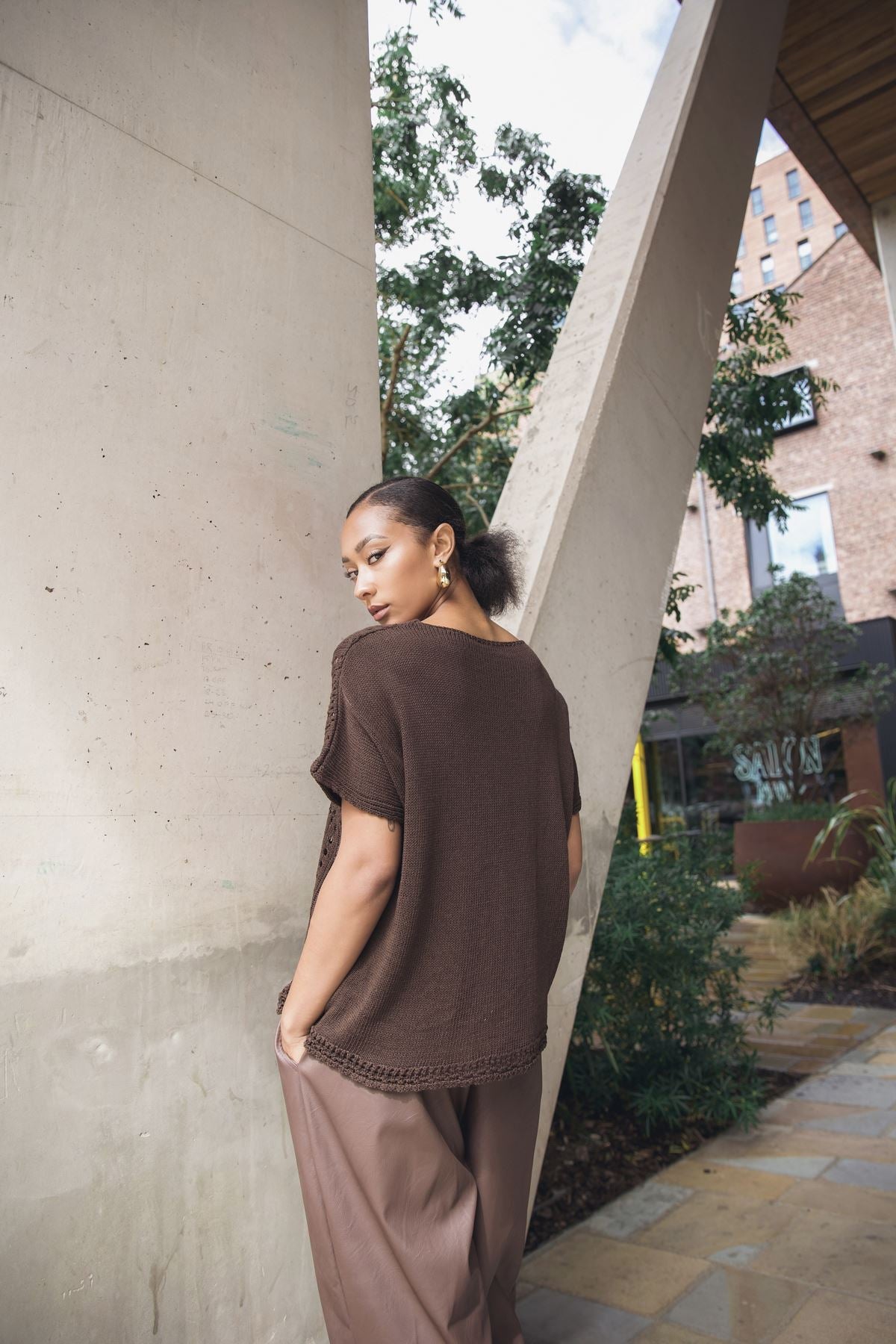 Crocheted Openwork Design Tunic Cotton Top