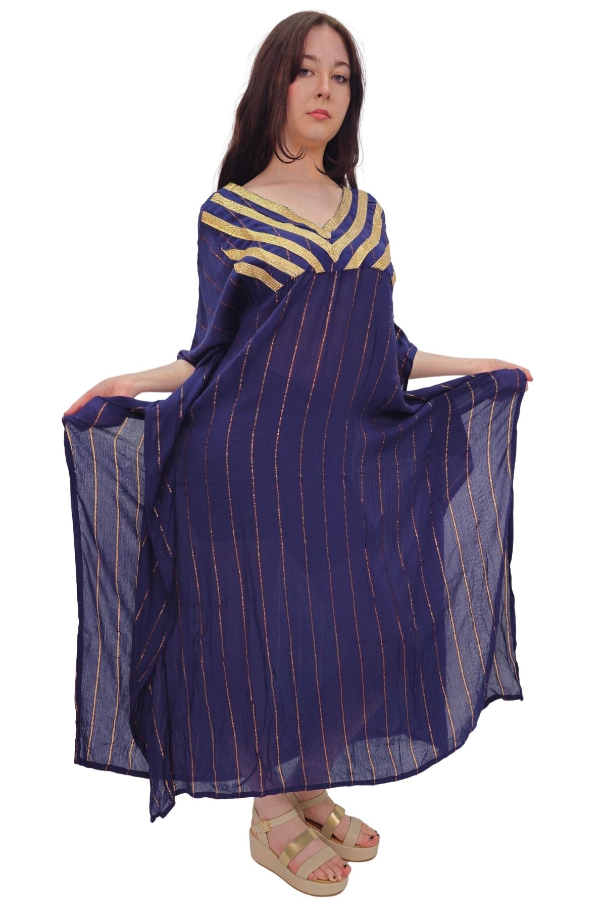 Gold Metallic Splash Stripe Overfit Kaftan