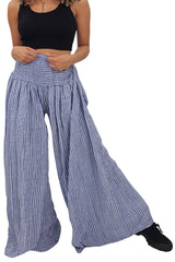 Vertical Stripes Print Smocked Waistband Wide Leg Cotton Palazzo