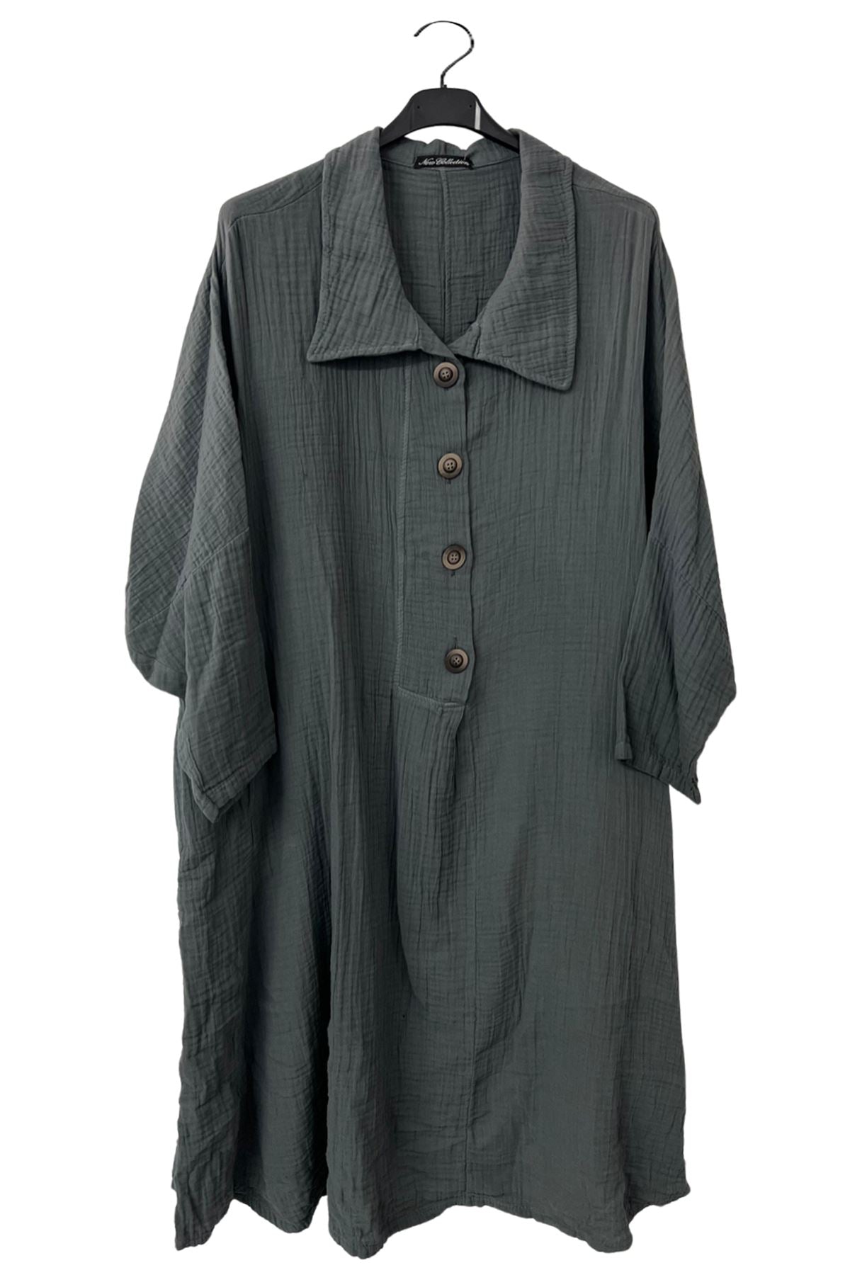 Plain Front Button Detail Cotton Dress