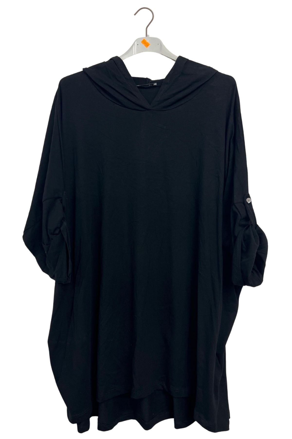Plain Rolled Tab Sleeves Hooded Top