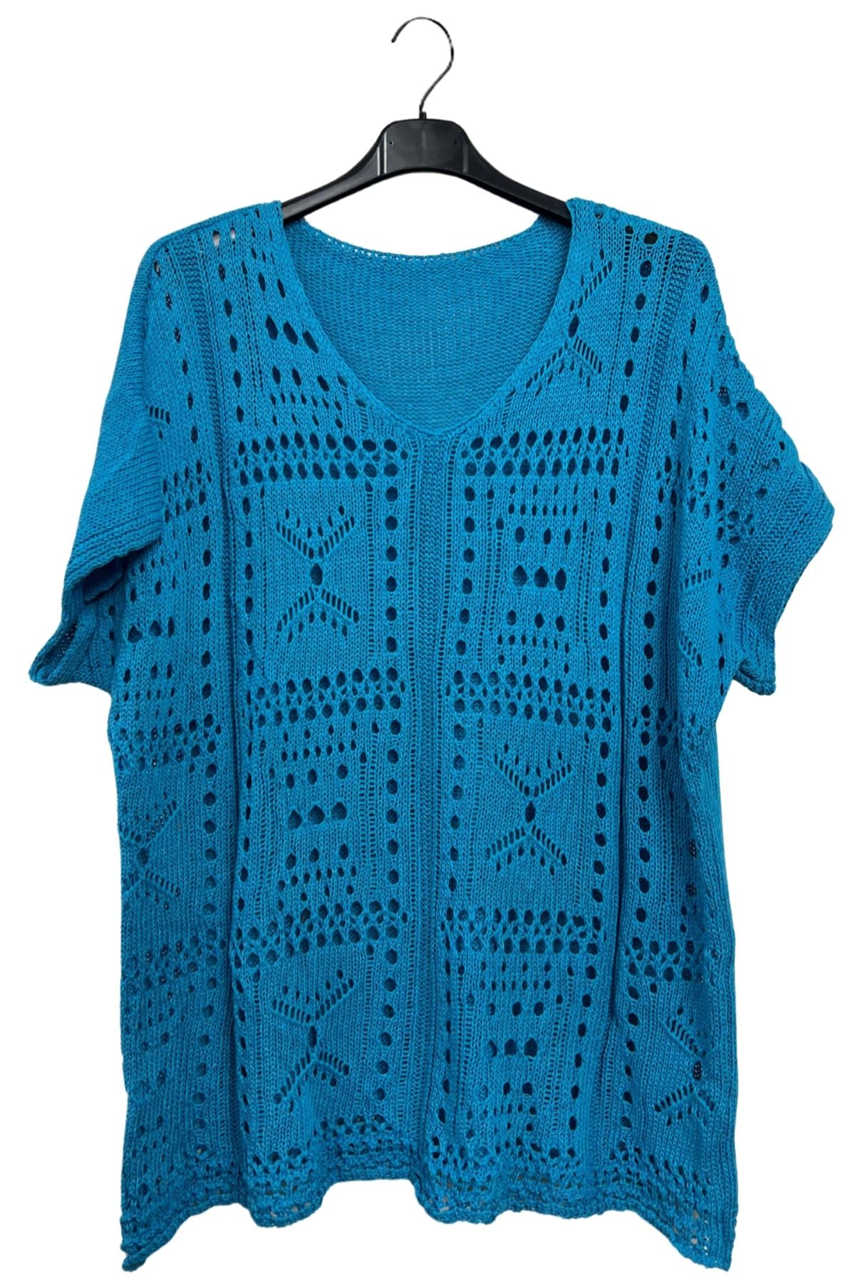 Crocheted Openwork Design Tunic Cotton Top