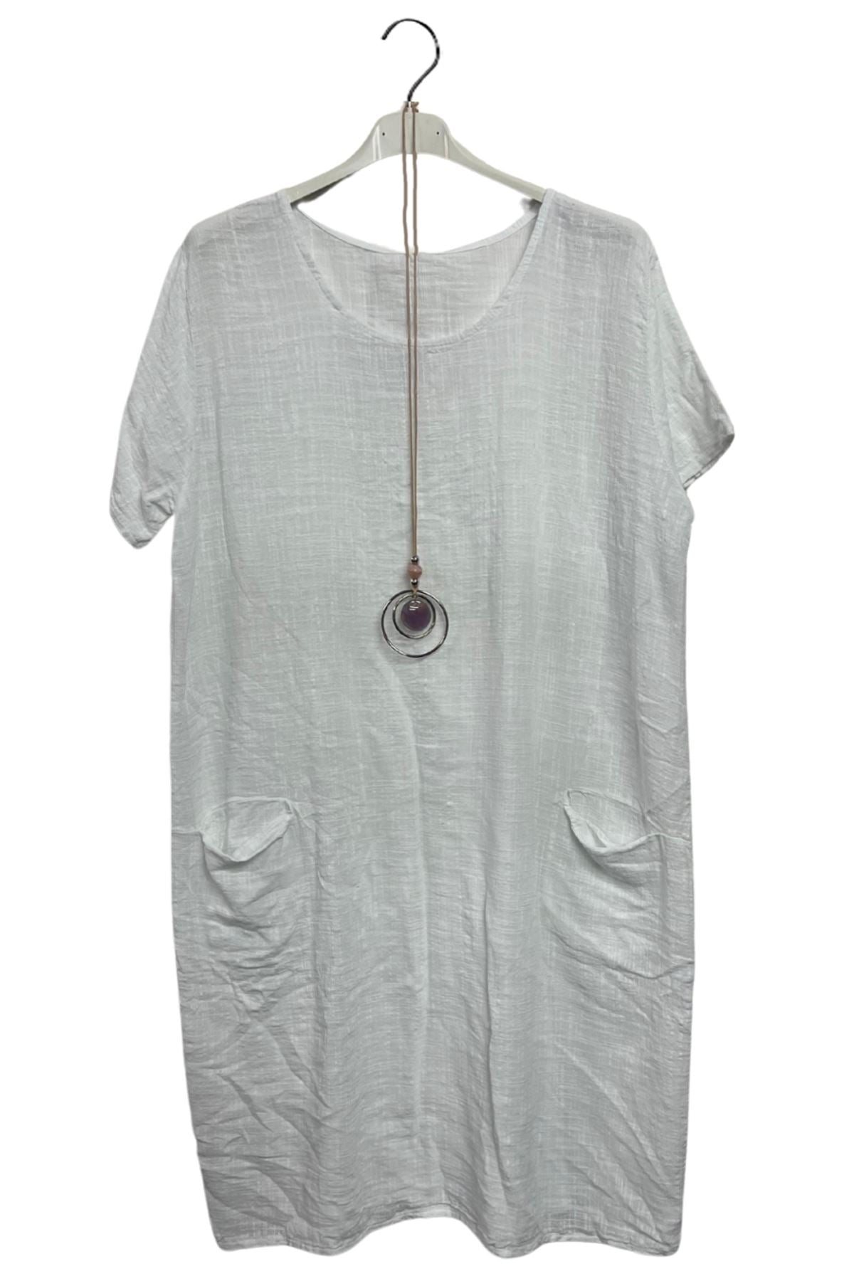 Plain Two Front Patch Pockets Cotton Dress