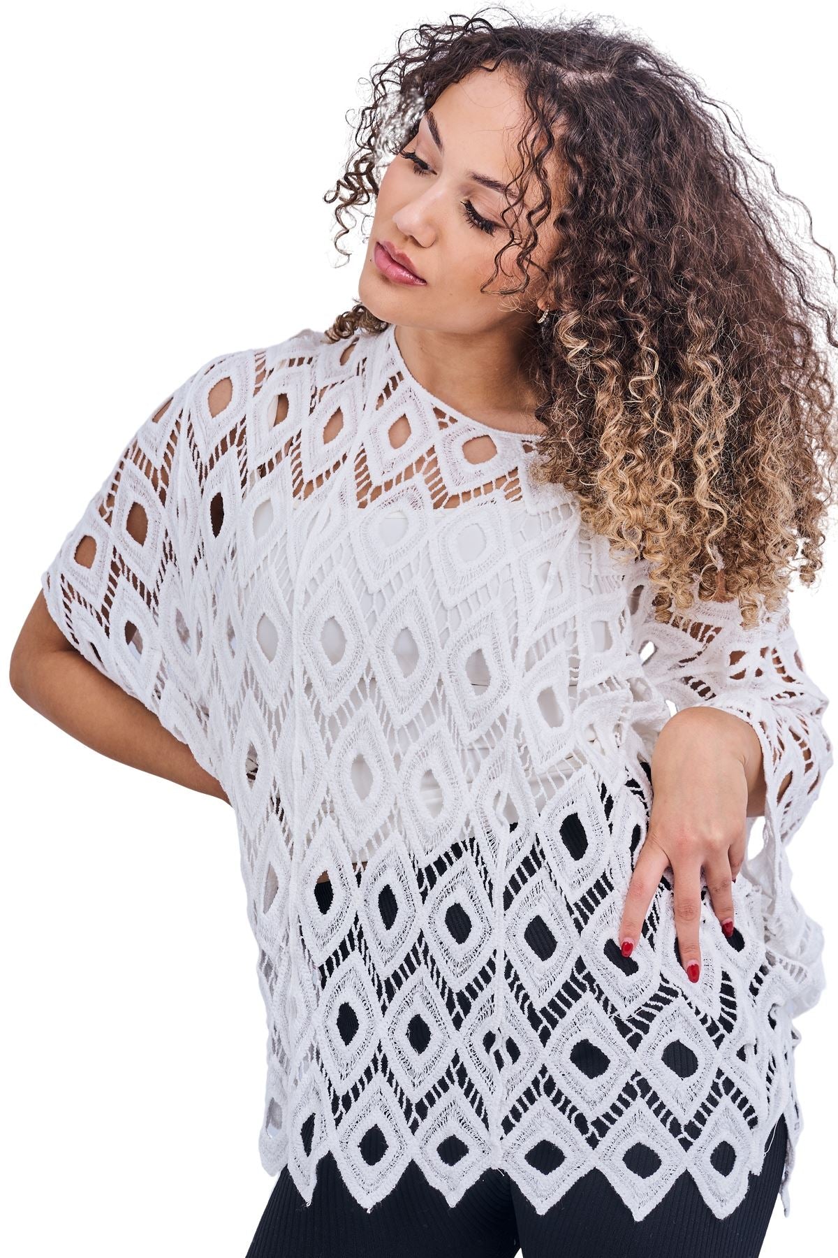 Crochet Knit Diamond Pattern Cotton Top