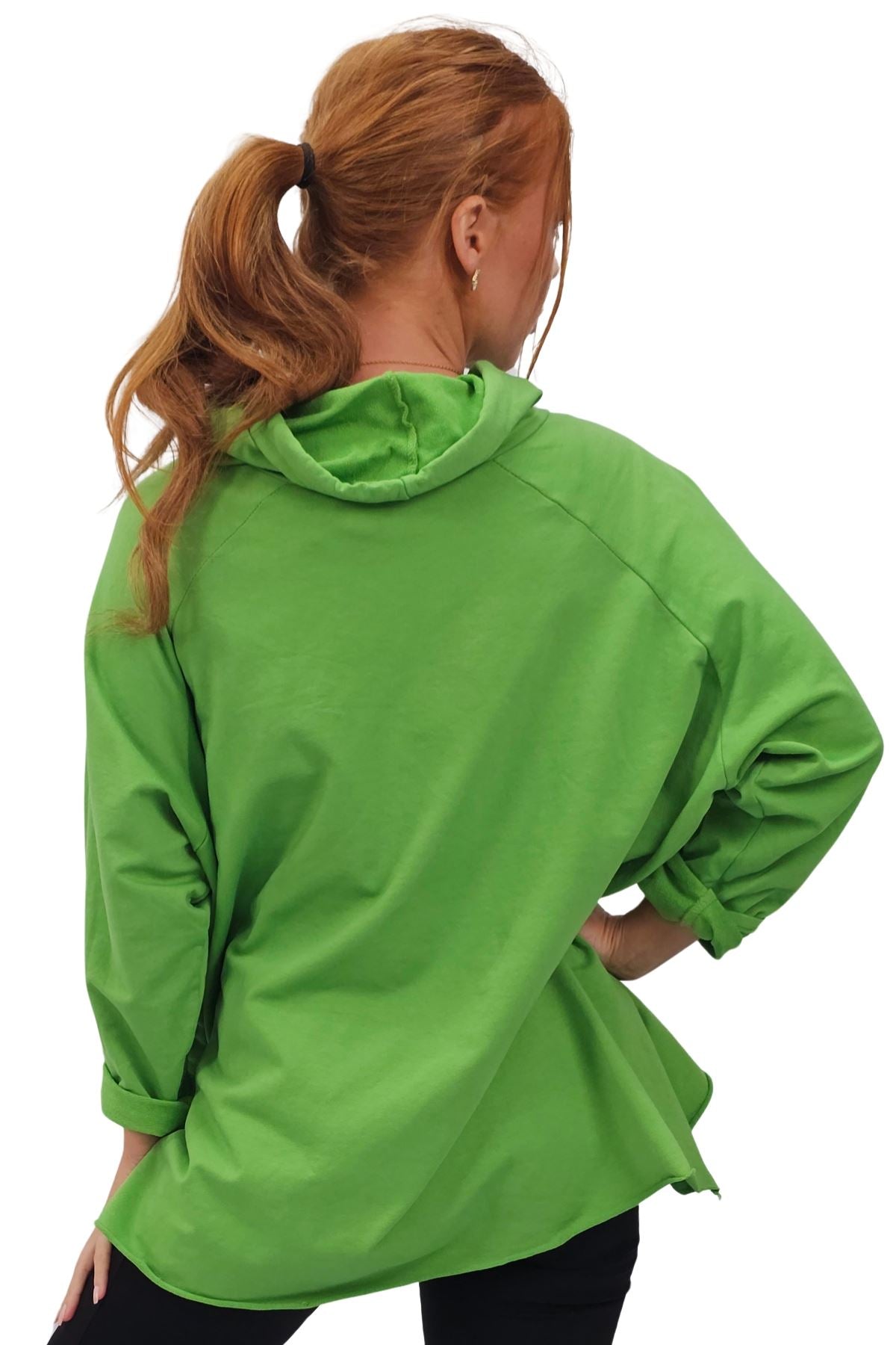Love Flower Foil Print String Hoody High Low Hem Cotton Hoodie