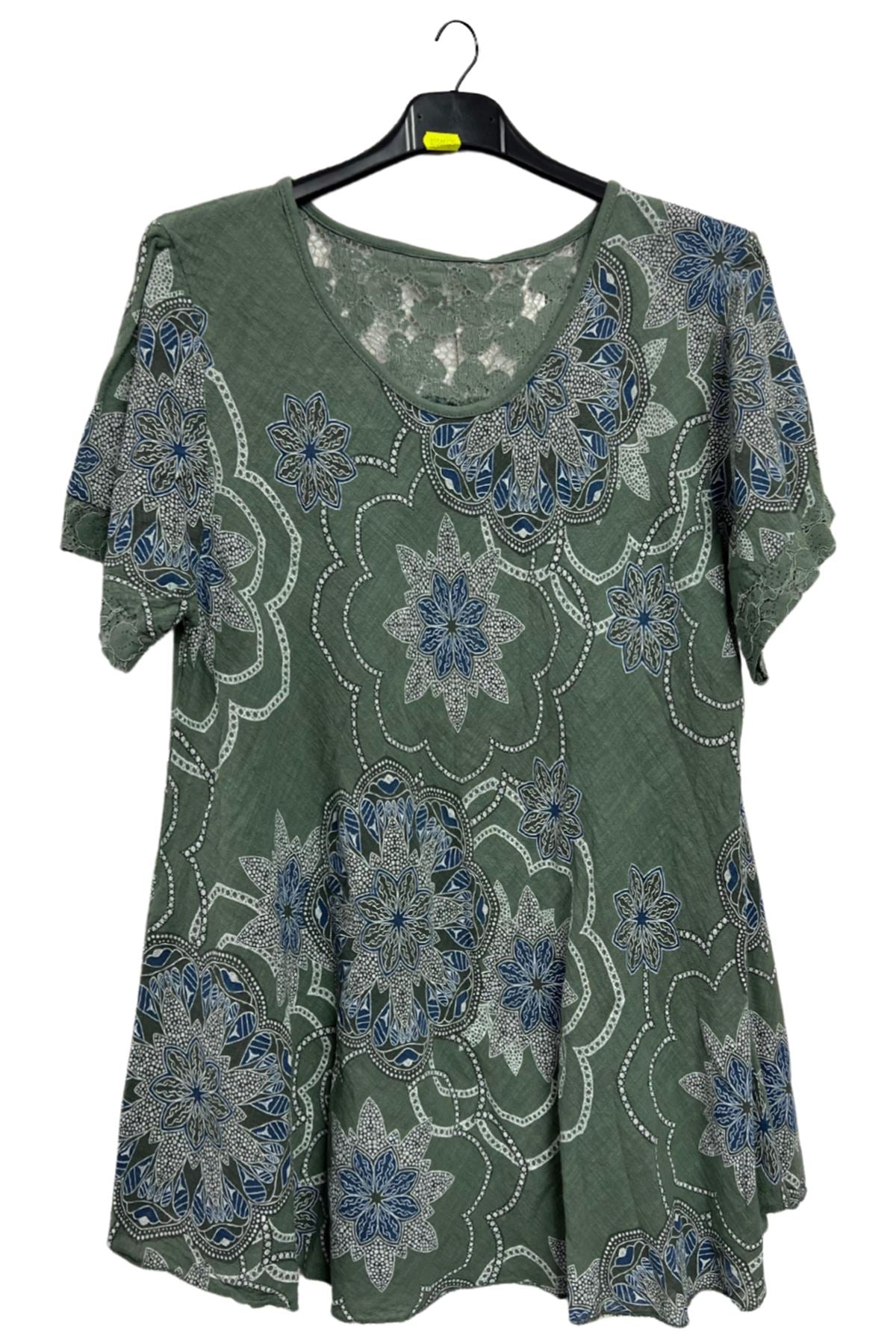 Intricate Floral Geometric Pattern Flared Hem Cotton Dress