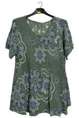 Intricate Floral Geometric Pattern Flared Hem Cotton Dress