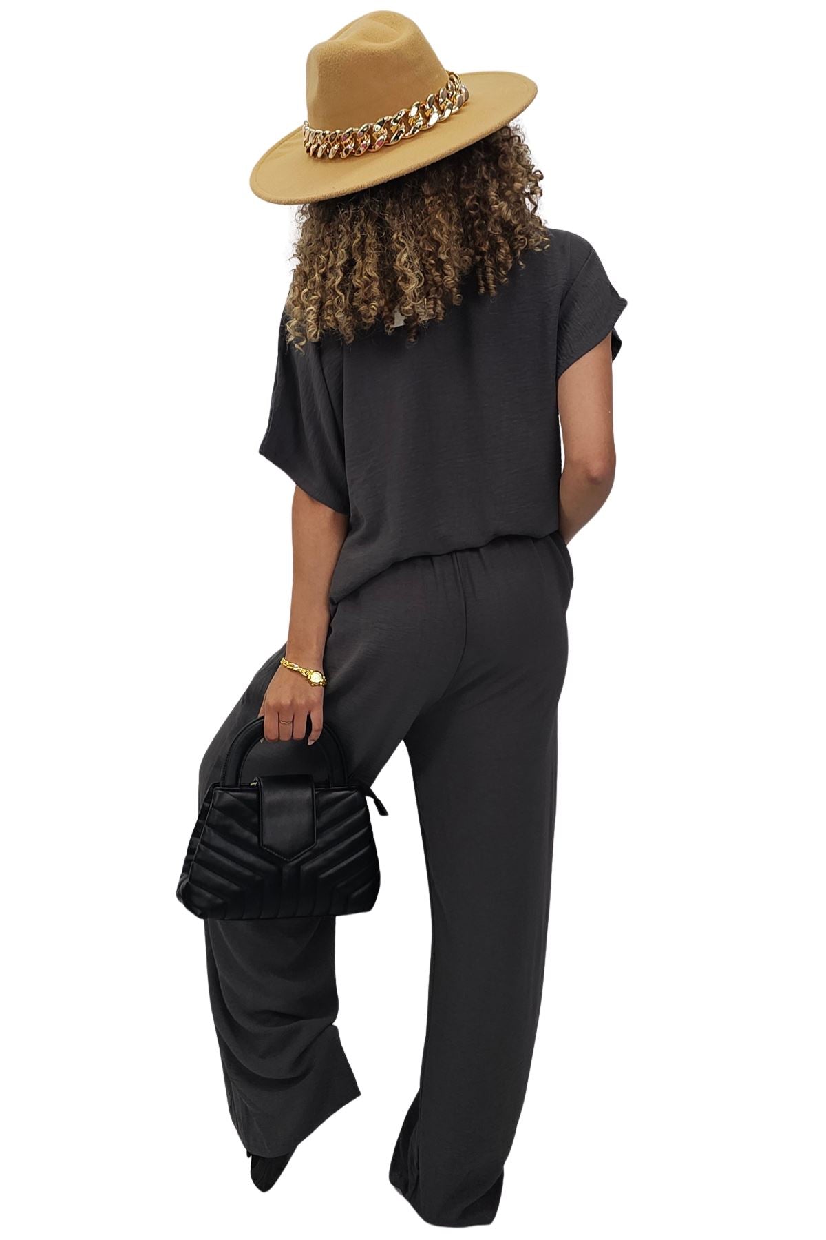Plain Side Tie Detail Drawstring Waistband Co-Ord Set