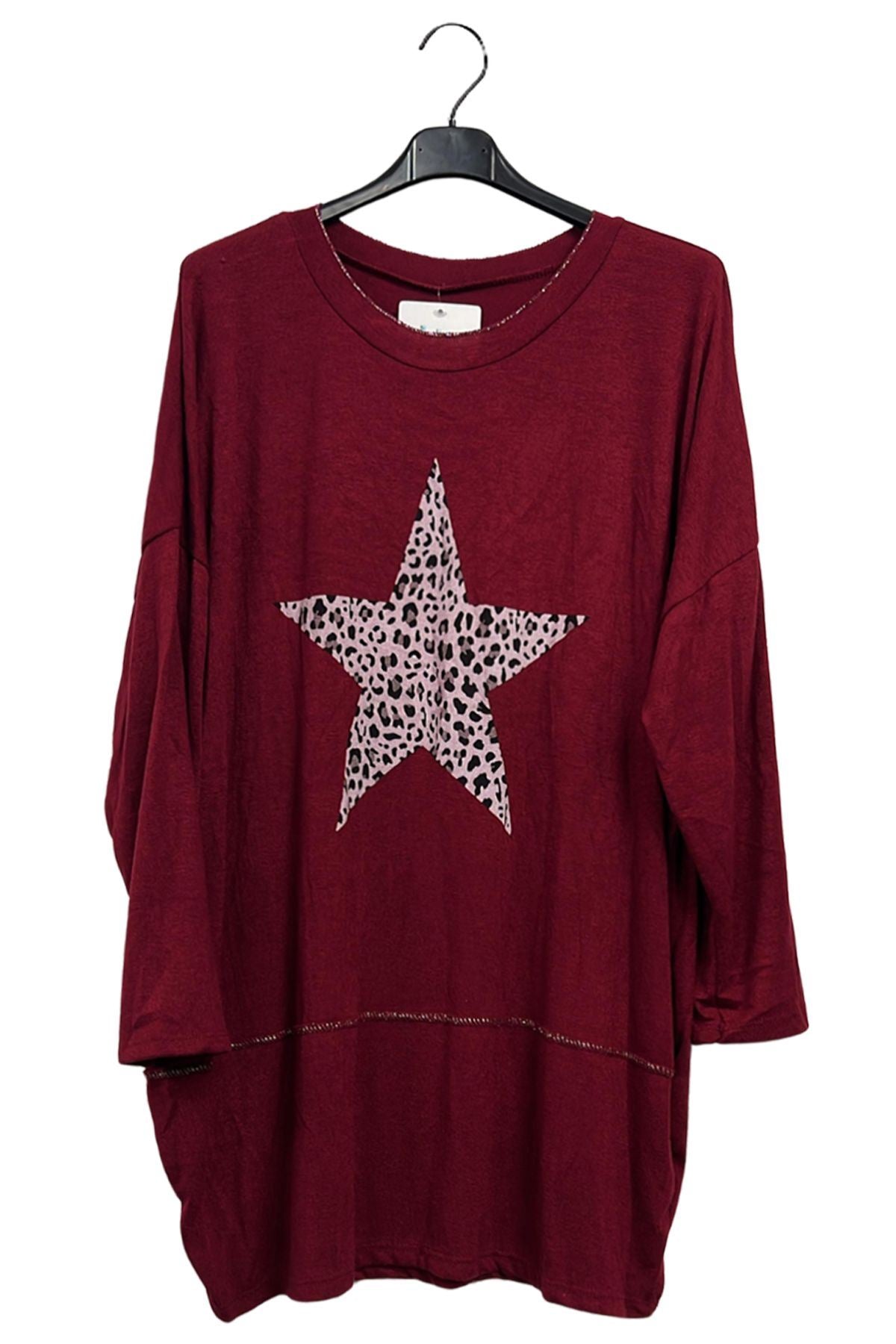 Leopard Print Star Graphic Oversized Top