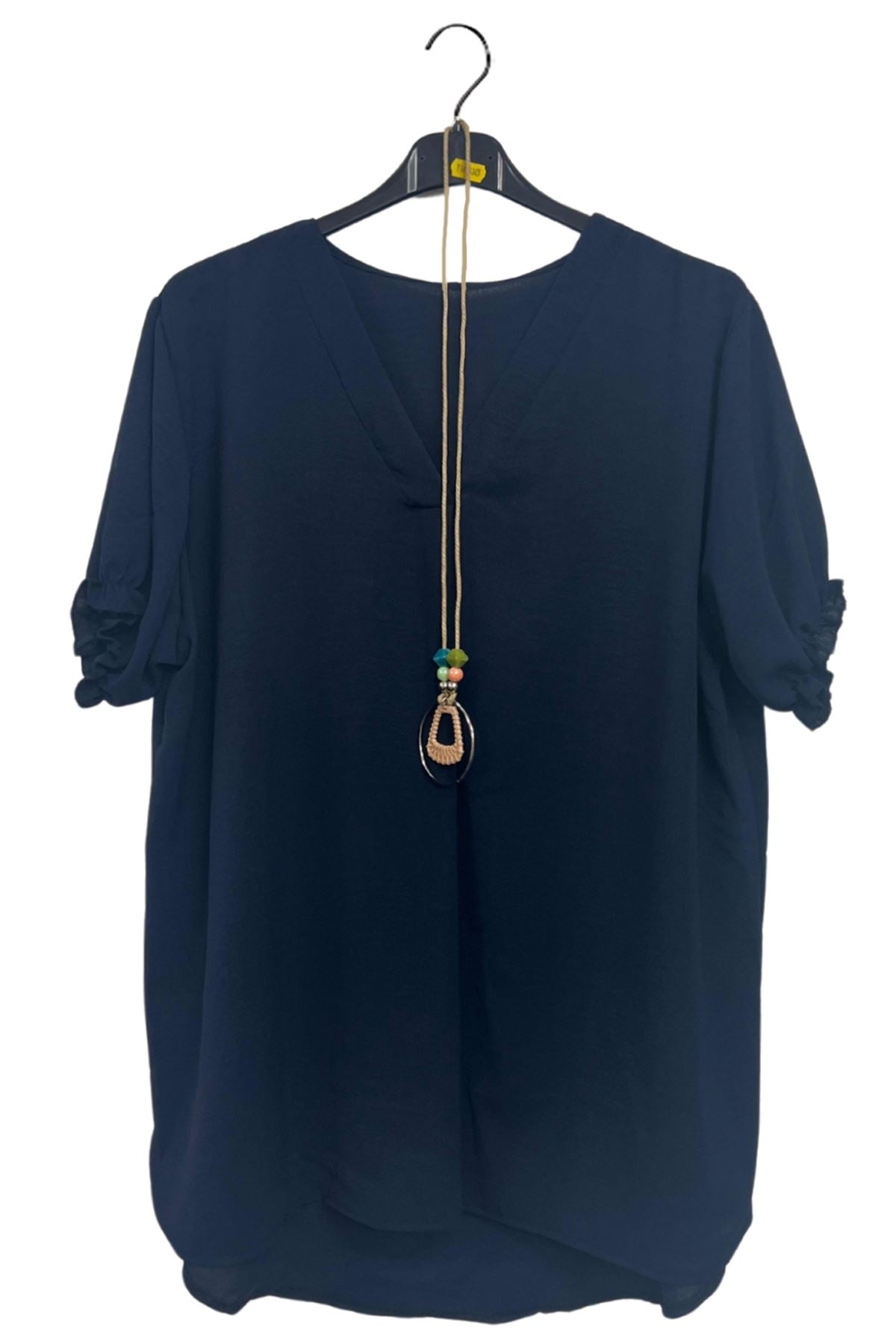 Plain Short Puff Sleeves Necklace Top