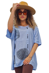 Tree Ring Print Front Button Detail Cotton Top