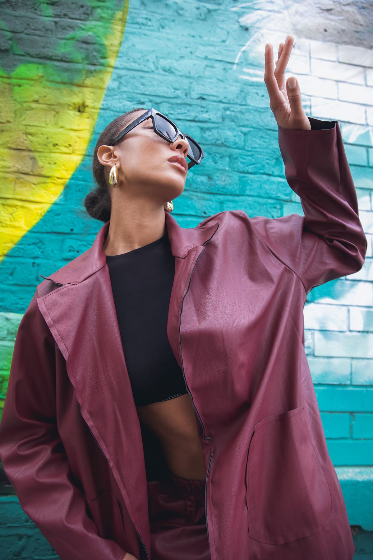 Plain Open-Front Faux Leather Jacket