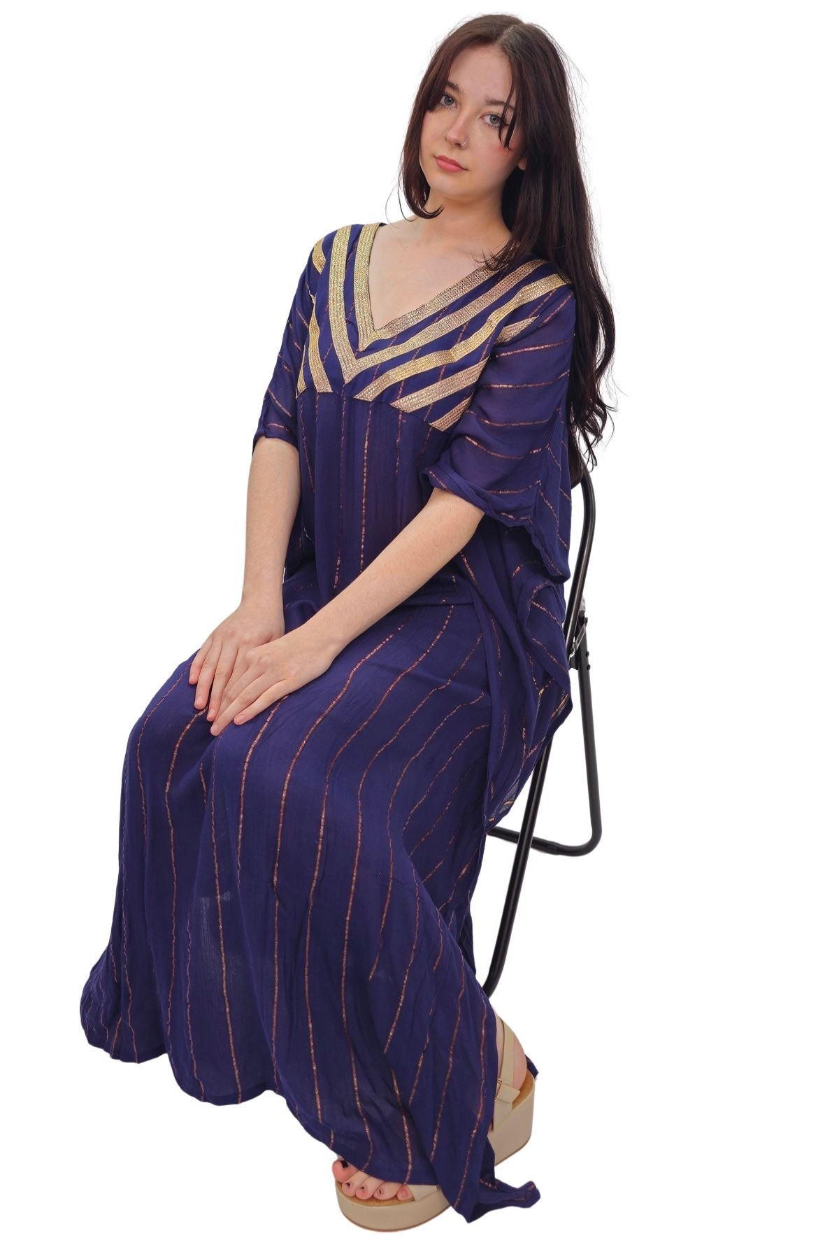 Gold Metallic Splash Stripe Overfit Kaftan