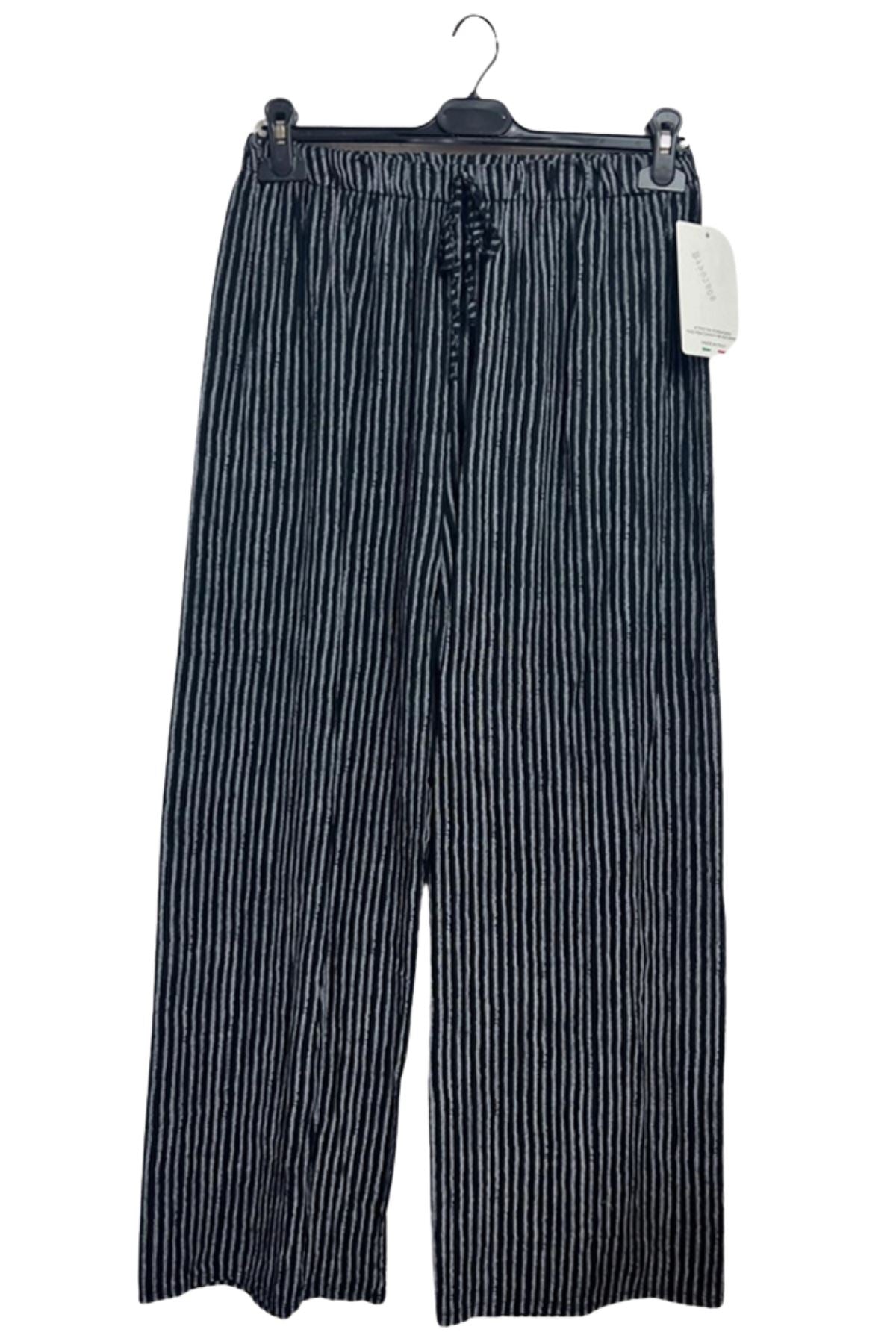 Stripe Print Elasticated Waistband Wide Leg Cotton Trousers