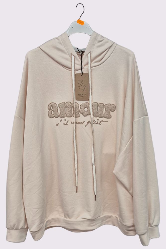 Amour Motif Lurex Embroidery Oversized Hoodstring Cotton Hoodie