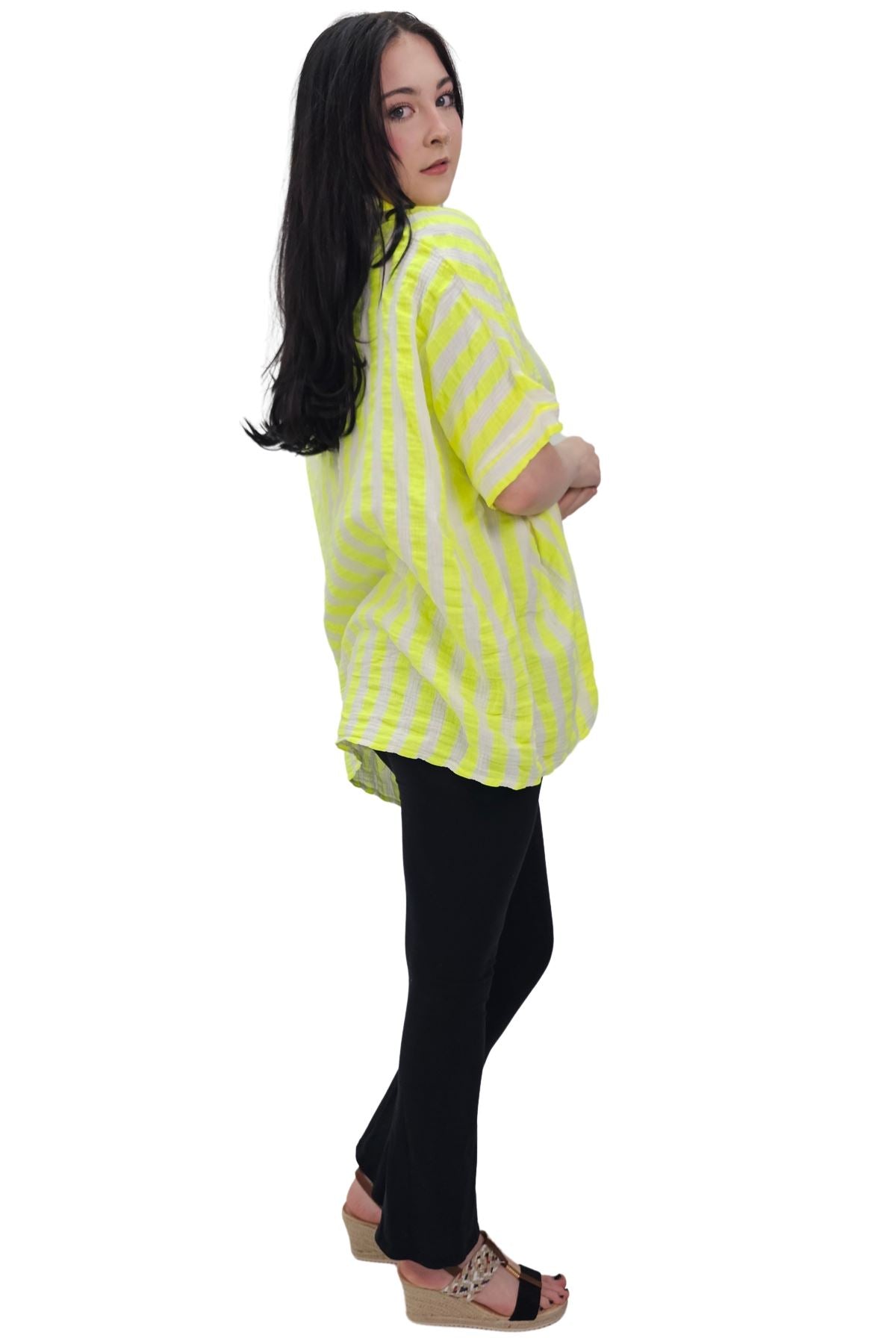 Vertical Stripes Print Front Button Down Cotton Shirt